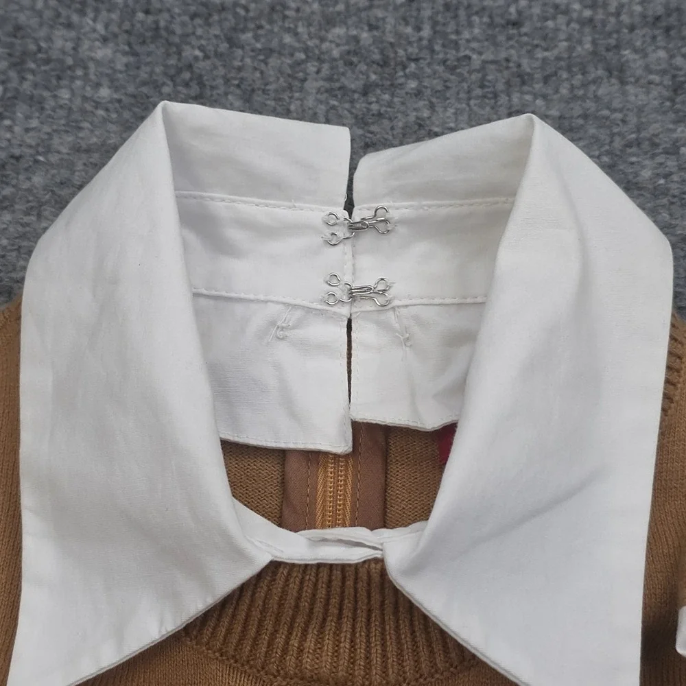 STAUD Fern Dress Collared Women's XS Brown White Long Sleeve Cotton Wool NWT - Picture 4 of 14